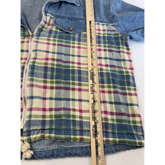 Vintage County Seat Denim & Plaid Zip Jacket S 80s‎ 90s Gorpcore Cottagecore - Picture 11 of 12